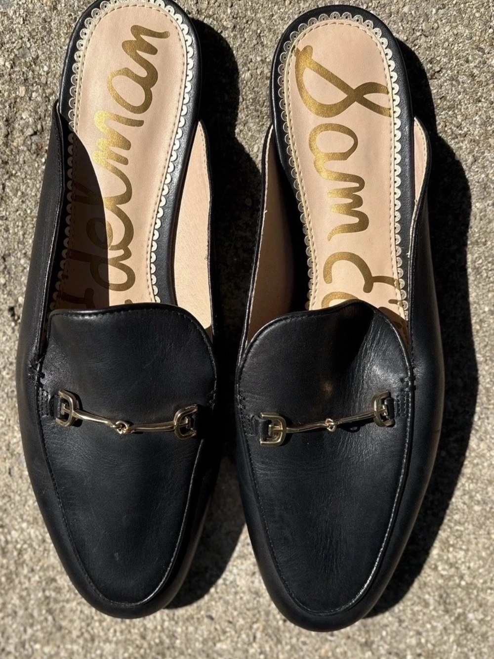 NWOT SAM EDELMAN Black Leather Slip-On Horsebit Mule Loafer Flats US W10